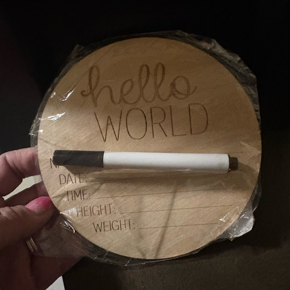 Wooden Baby Announcement Sign with Marker